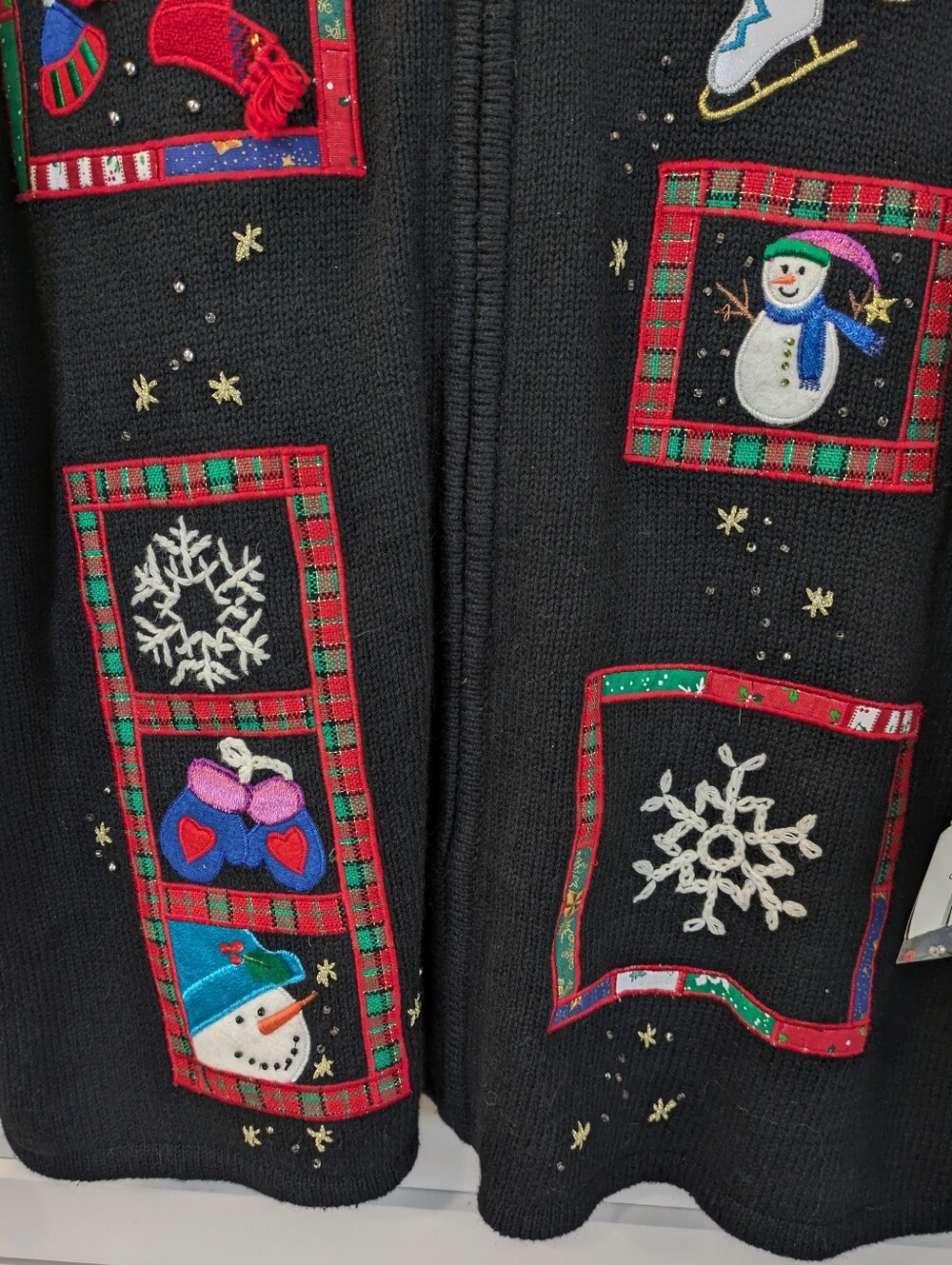 NEW Hampshire Studio Christmas Sweater XL Ramie Full Zip Snowman Plaid Tartan - Picture 4 of 8